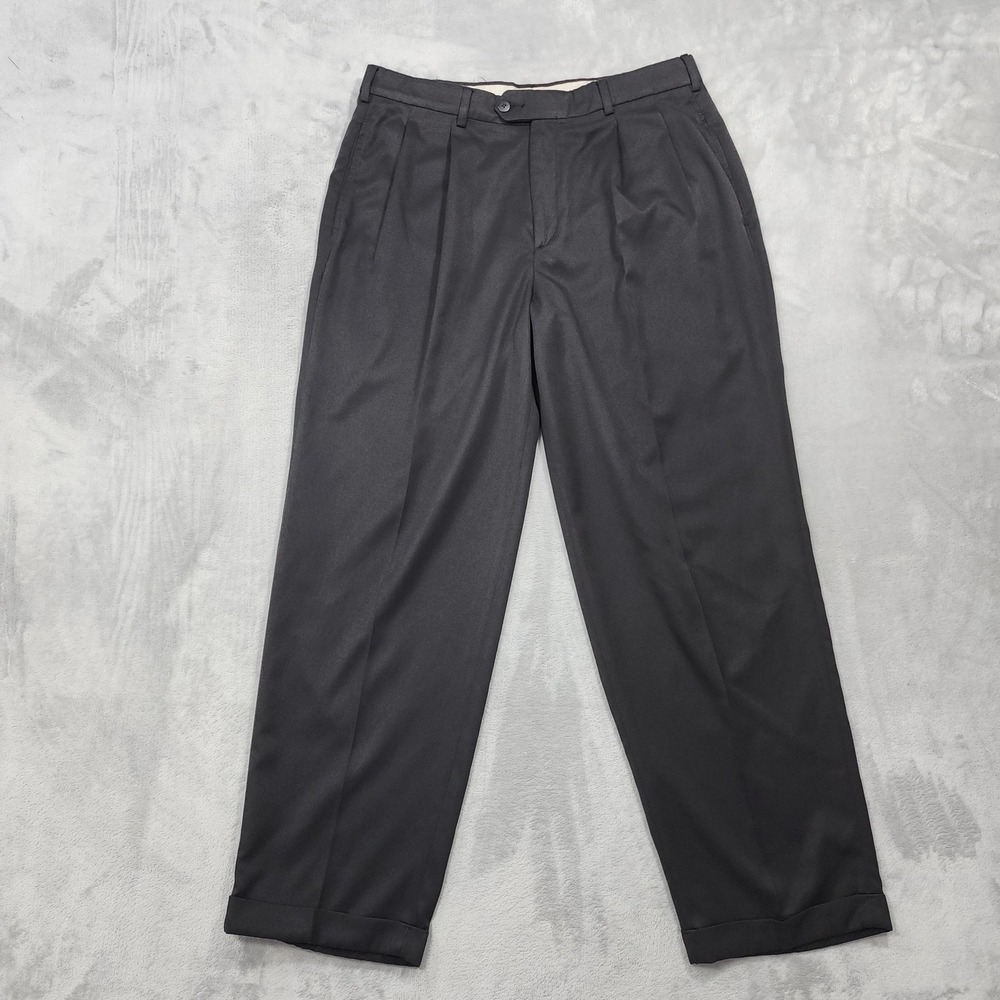 Vintage Savane Silkworks Dress Pants Mens 34x30 Black Pleated Cuffed Office